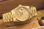 Rolex 1991 18238 UNPOLISHED 18k Day-Date 36mm Champagne Tapestry Dial and 12 w/ Original Rolex Box and Papers