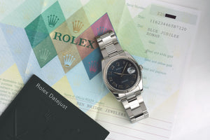 Rolex 2007 SS 116234 Datejust 36 Blue Jubilee Roman Dial Oyster Bracelet w/ Original Rolex Box & Warranty Papers