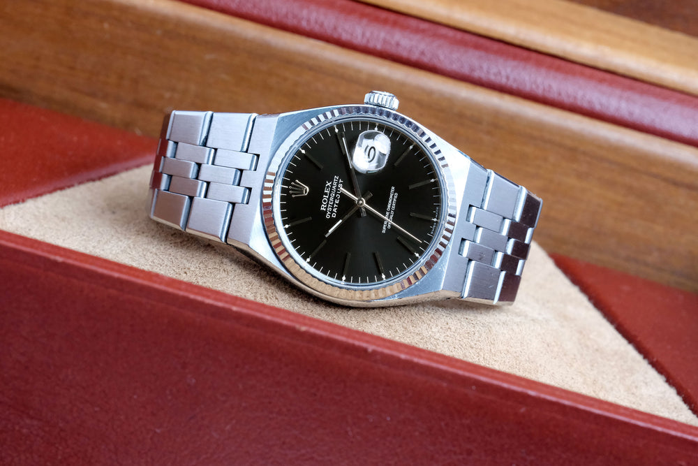 Rolex 1987 SS 17014 Datejust Oysterquartz Black Stick Dial w/ Original Rolex Oysterquartz Box